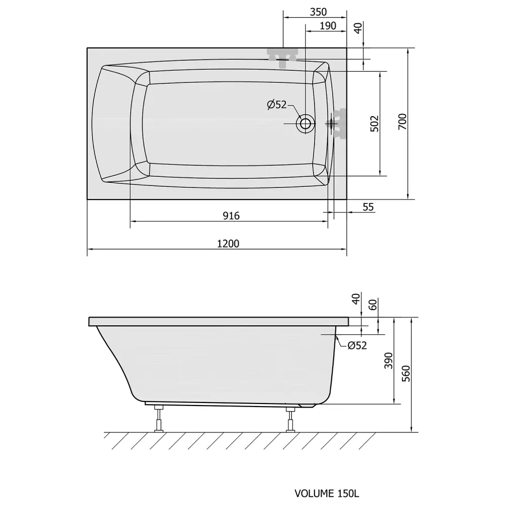 LILY obdélníková vana 120x70x39cm, bílá